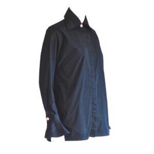 Versace Jeans Black Cotton Blouse With Bell Sleeves & Logo Buttons - Italy